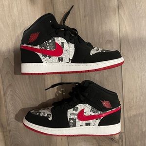 Air Jordan 1 Mid SE GS - Newspaper Size 7Y - BQ6931 061. Worn Once. No Box
